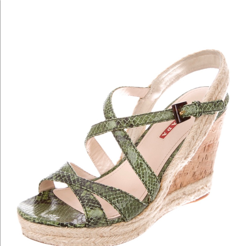 PRADA women’s green reptile cork wedges 7.5